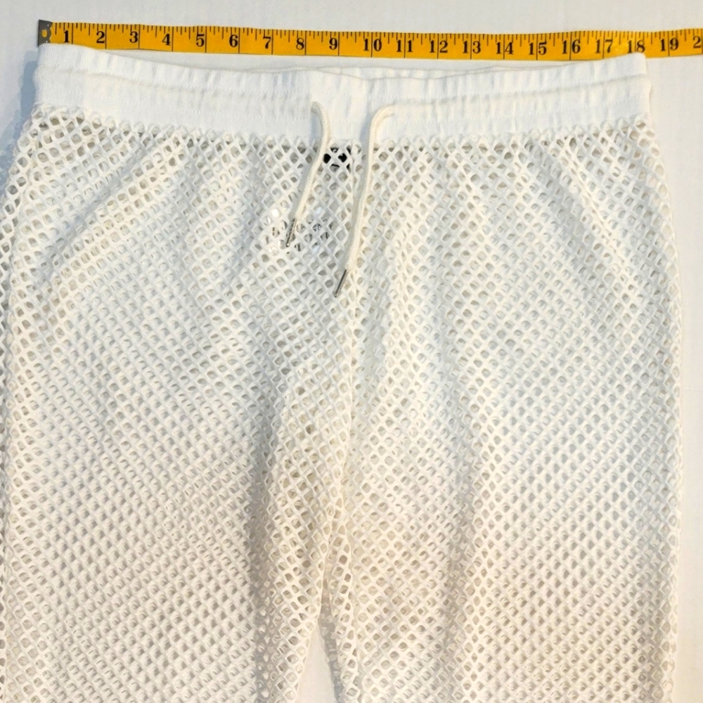 Men’s Mesh Fishnet Pants See Through with Adjustable Waistband, White XXL - Picture 9 of 13